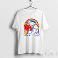 Classic Christmas Santa Claus Riding Rainbow Unicorn T Shirts