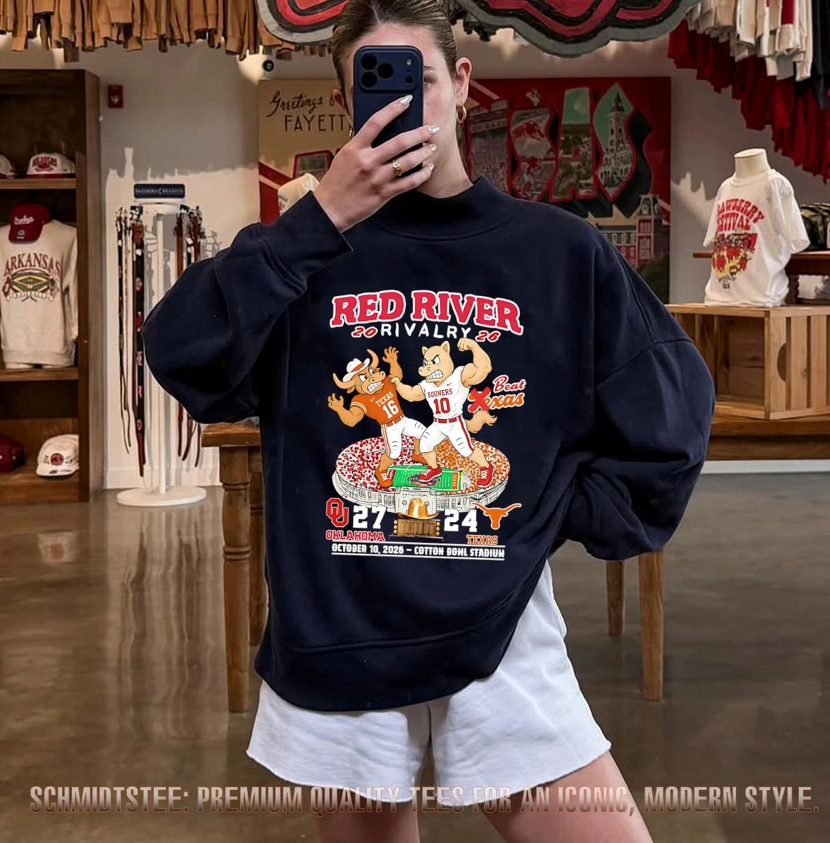 Oklahoma Sooners vs Texas Longhorn Golden Hat Trophy Champions 2026 mascot score 27-24 shirt