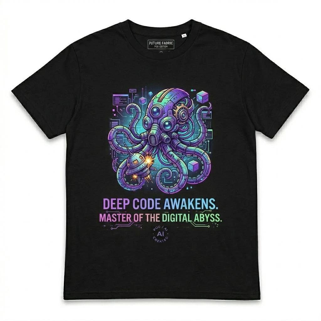 Cyberpunk Octopus T-Shirt Scifi Kraken Deep Code Awakens Tech Coder Gamer Tee