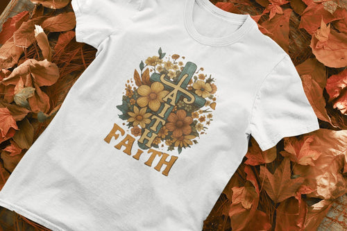 aith Cross Floral T-Shirt Retro Christian Graphic Tee Boho Inspirational A100