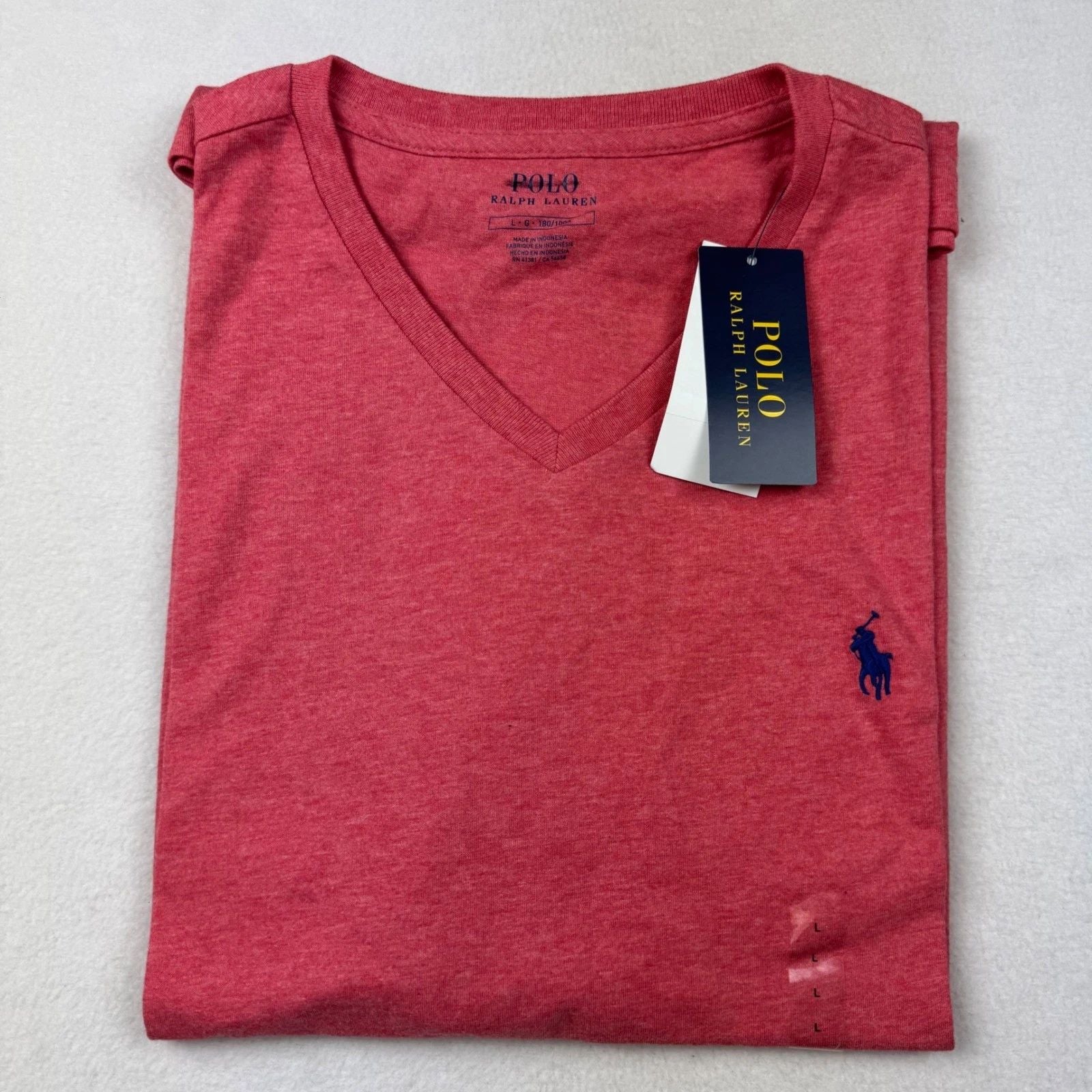 Polo Ralph Lauren Mens V Neck T-Shirt Pink Heather Casual Short Sleeve Top Large