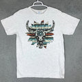 Delta Pro Weight Shirt Mens Medium Gray Bull Skull Feather Boho Western Tee