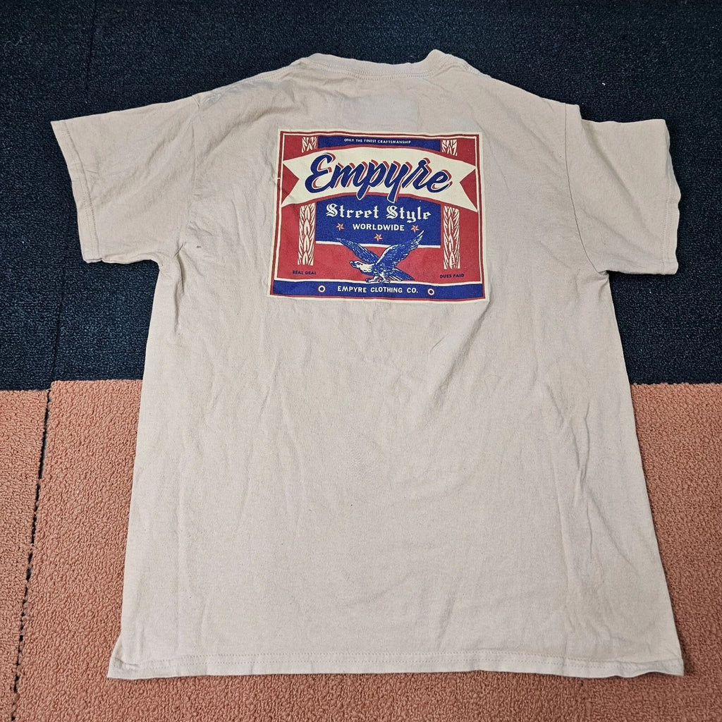 Damaged* Empyre Street Style Graphic Print T-Shirt SS Medium Cream Duel Side R9a