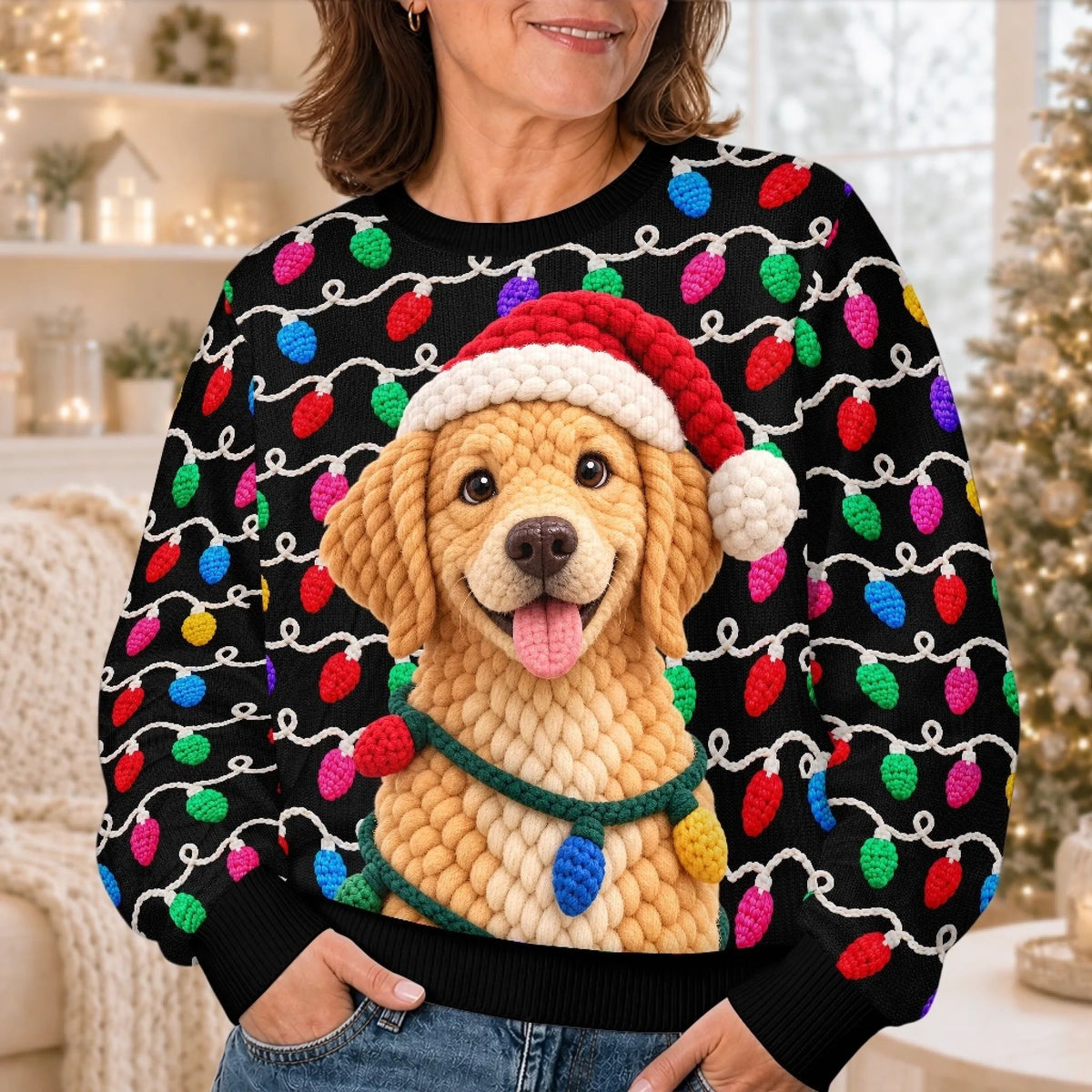 Custom Photo Crochet Pet Christmas Gifts For Dog And Cat Lovers - Personalized Ugly Sweatshirt