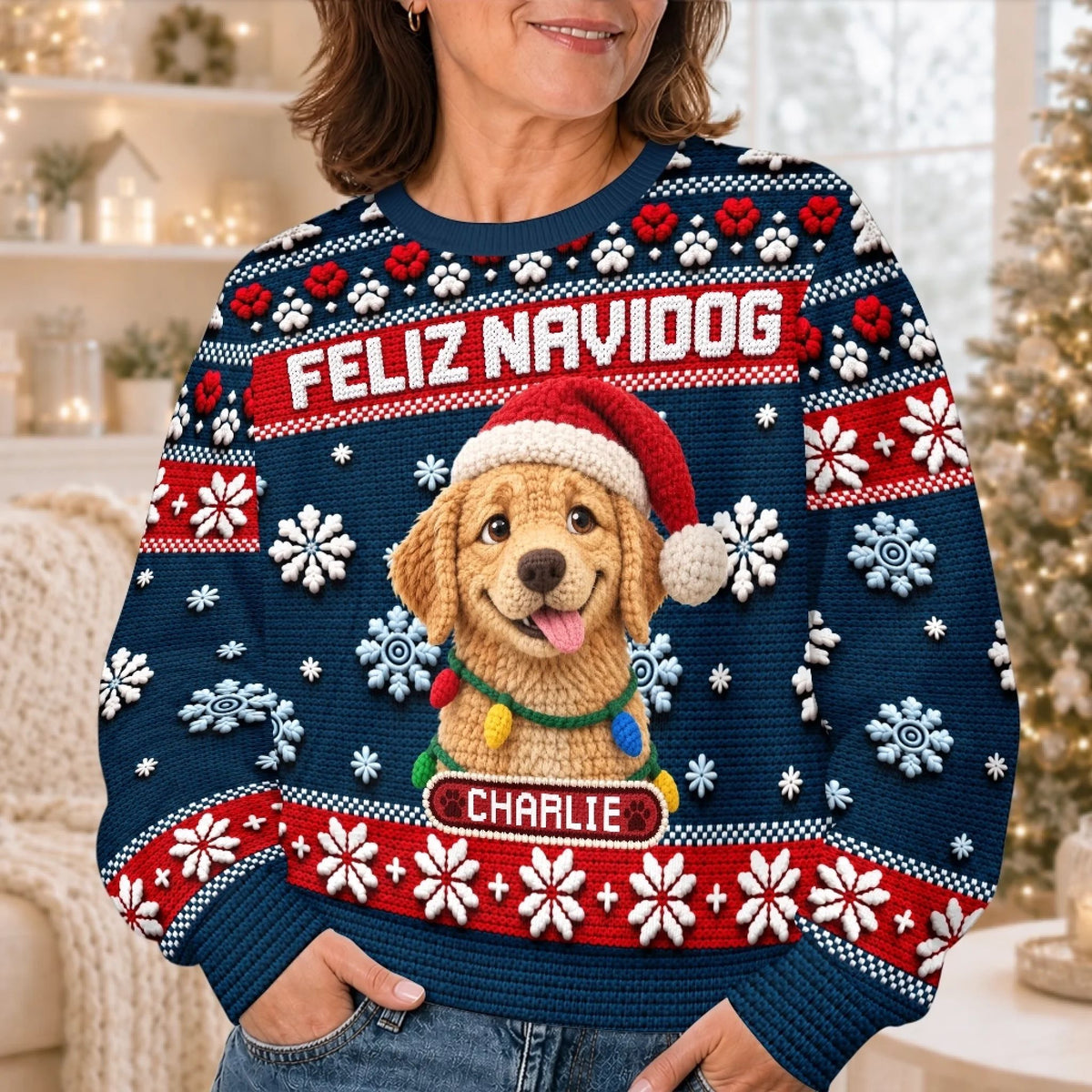 Custom Pet Photo Santa Hat Christmas Gifts For Dog Cat Lovers - Personalized Ugly Sweatshirt