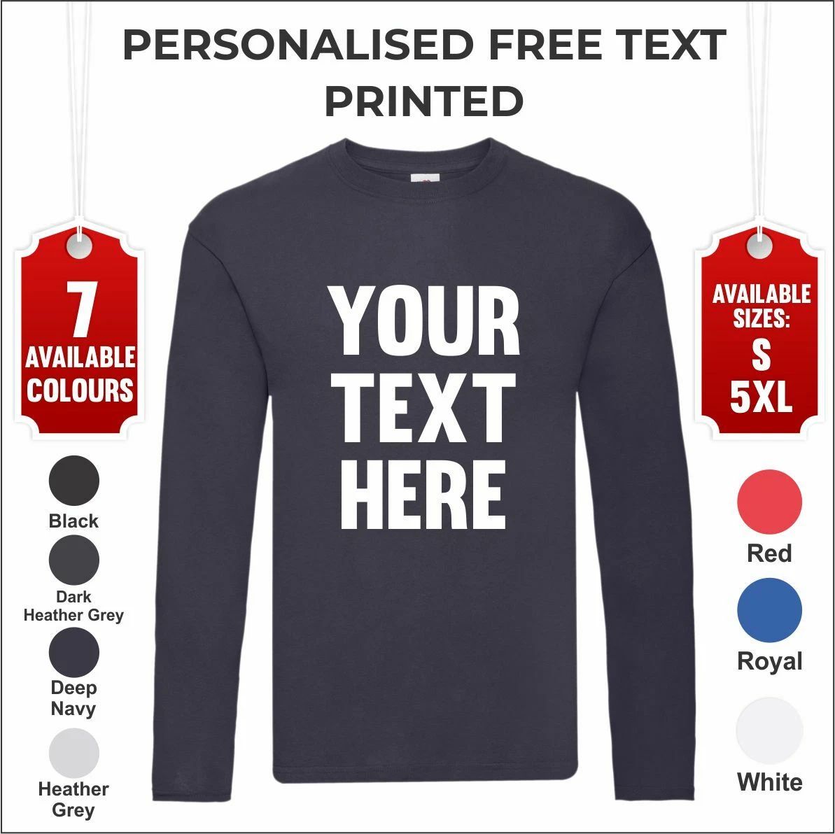 Personalised Fruit of the Loom Mens T Original Custom Printed Long Sleeve TShirt