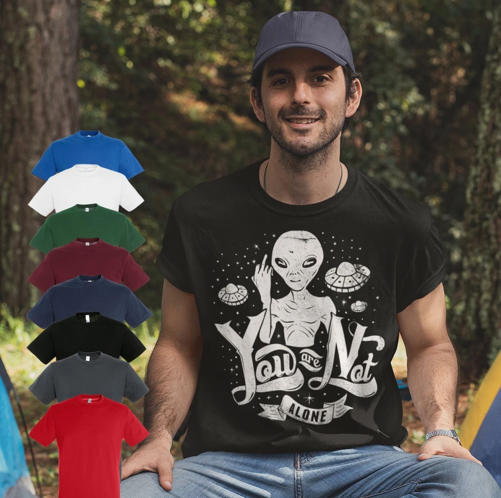 YOUR NOT ALONE INSPIRED MALE ADULTS T SHIRT | GIFT | NOVELTY | UFO | ALIENS
