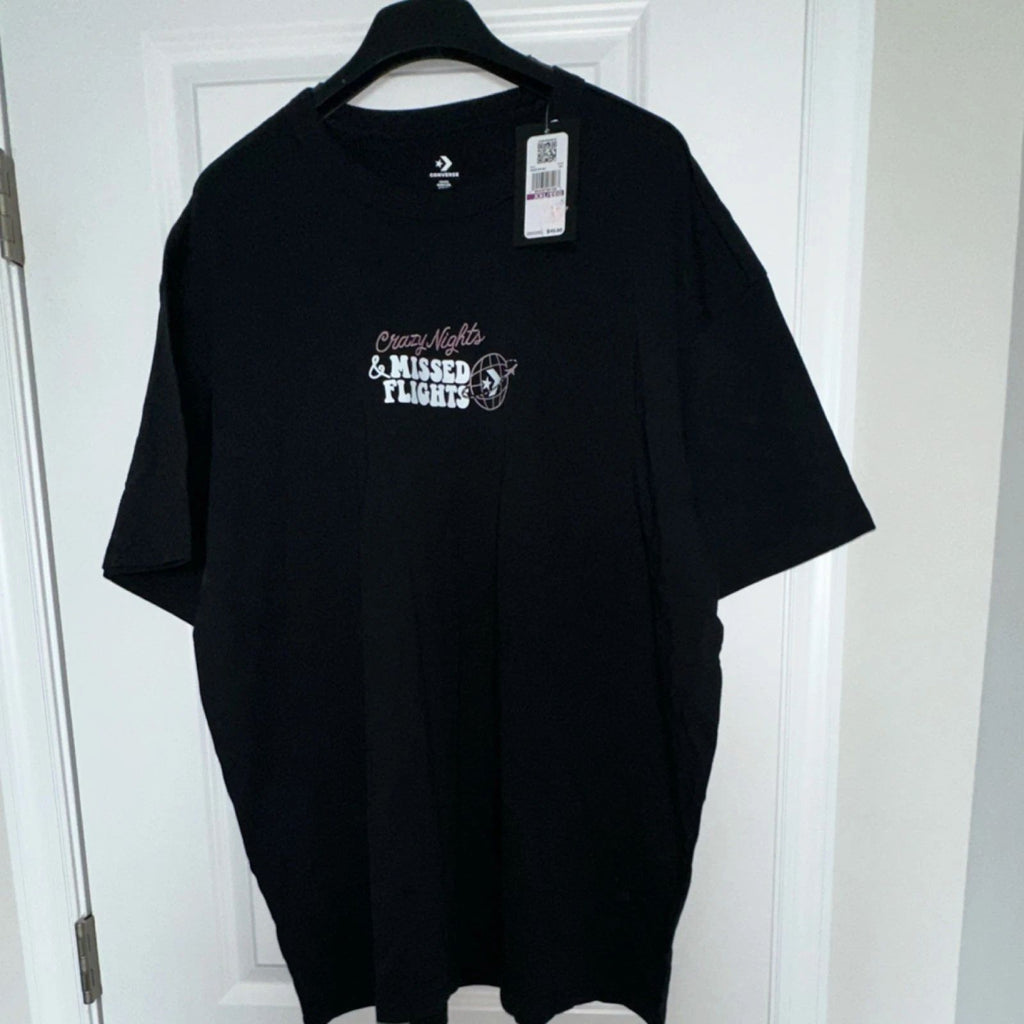 Converse Men's Black Graphic Travel Crew Neck Cotton T-Shirt XXL Short Sleeve