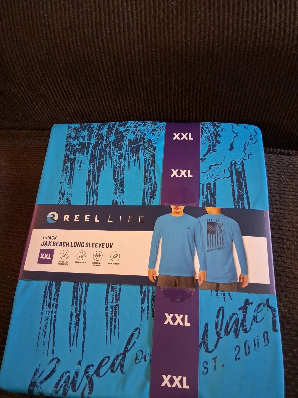 Reel Life UV Shirt Mens 2XL Blue Long Sleeve UPF 50+ Fishing Jax Beach NEW!