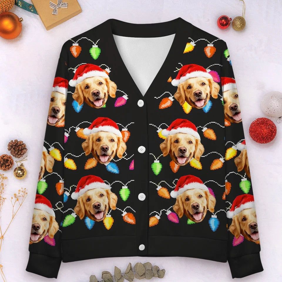 Custom Photo All Is Calm, All Is Pawsome - Dog & Cat Personalized Custom Ugly Christmas Cardigan - Christmas Gift For Dog Lovers