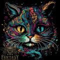 Multicoloured Tribal Fantasy Cat Mens Light Cotton T-Shirt