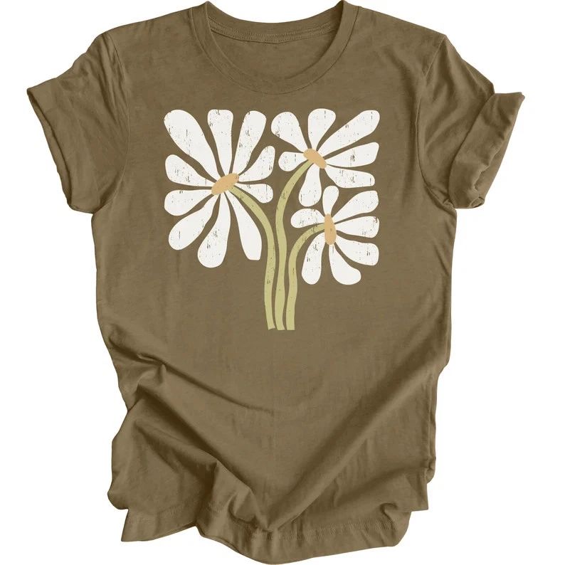 Bohemian Daisy Flower Comfort Tee Boho Chic Women