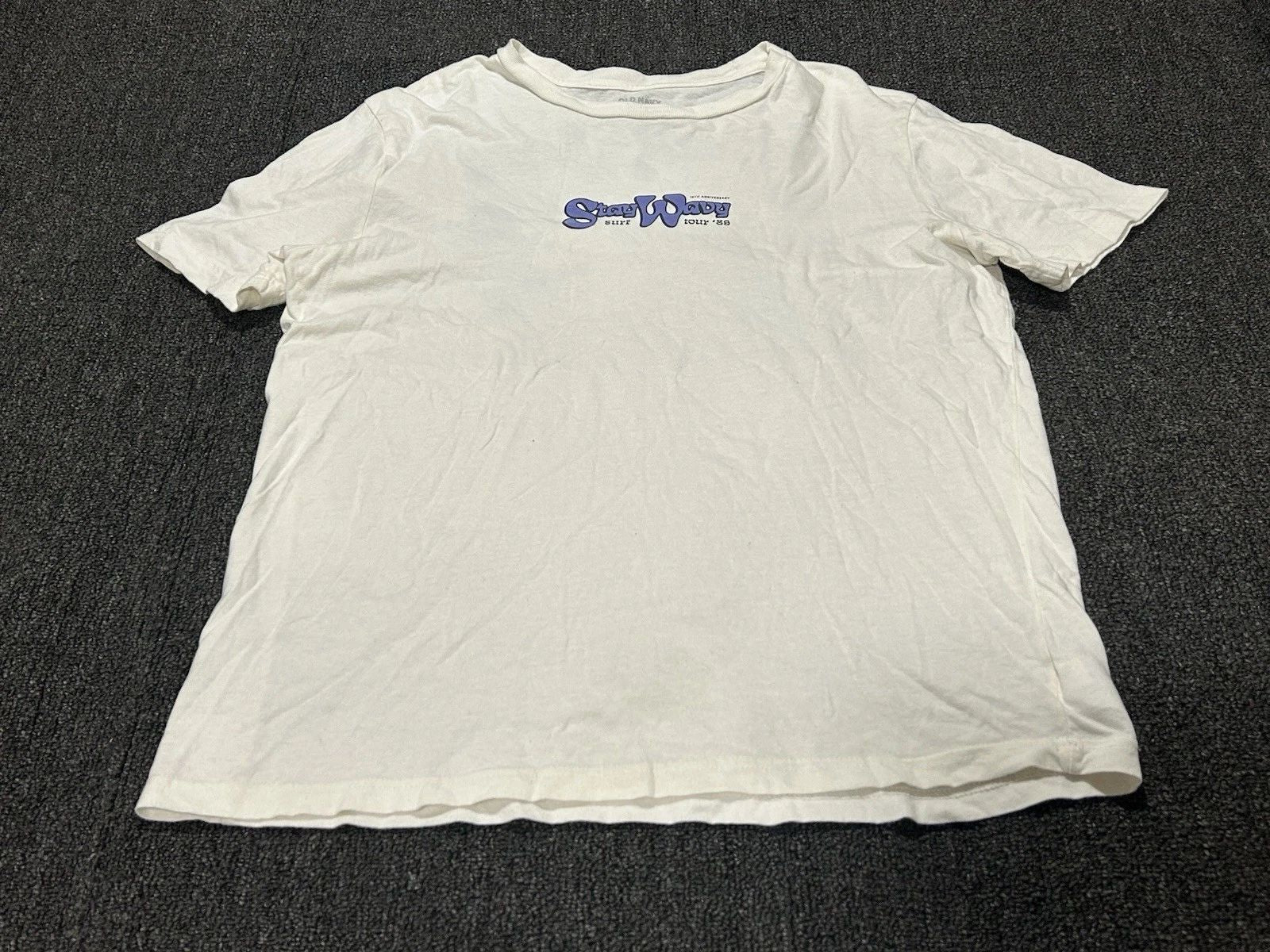 Old Navy Surf Tour Stay Wavy Tee Men’s Medium White Graphic Short Sleeve