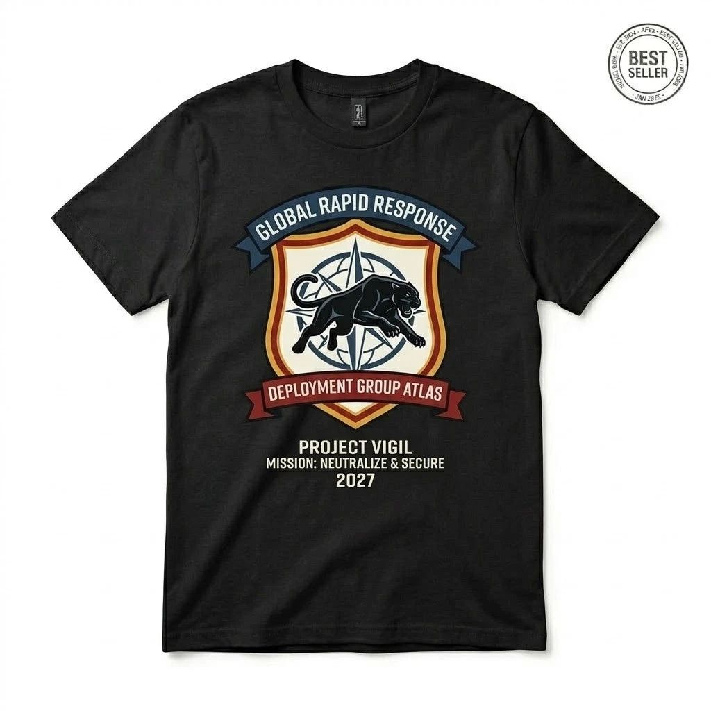 Tactical Military T-Shirt Global Rapid Response Atlas Project Vigil Panther 2027