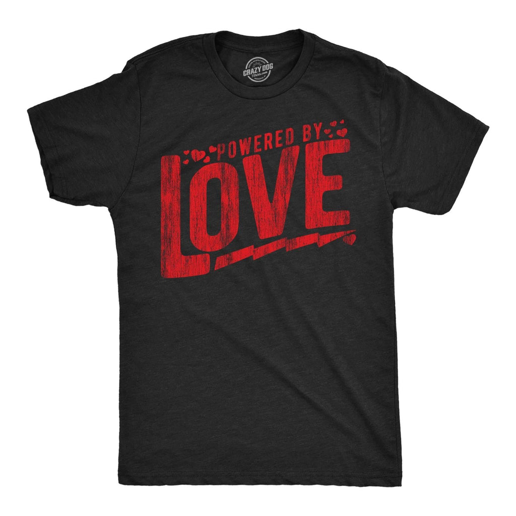 Mens Powered By Love Funny T Shirts Cute Valentines Day Graphic Tee for Men