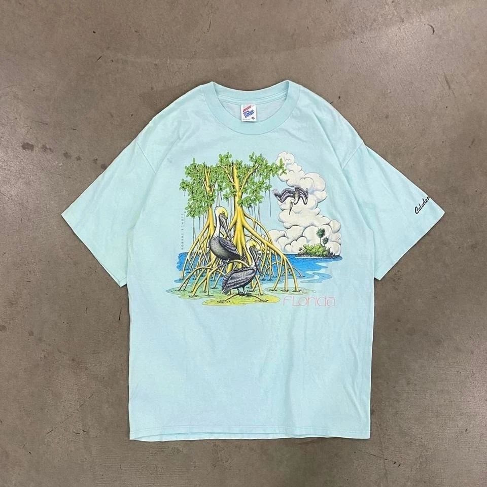 Vintage 90s Crane Florida Everglades Nature Destination Jerzees T-Shirt Size XL
