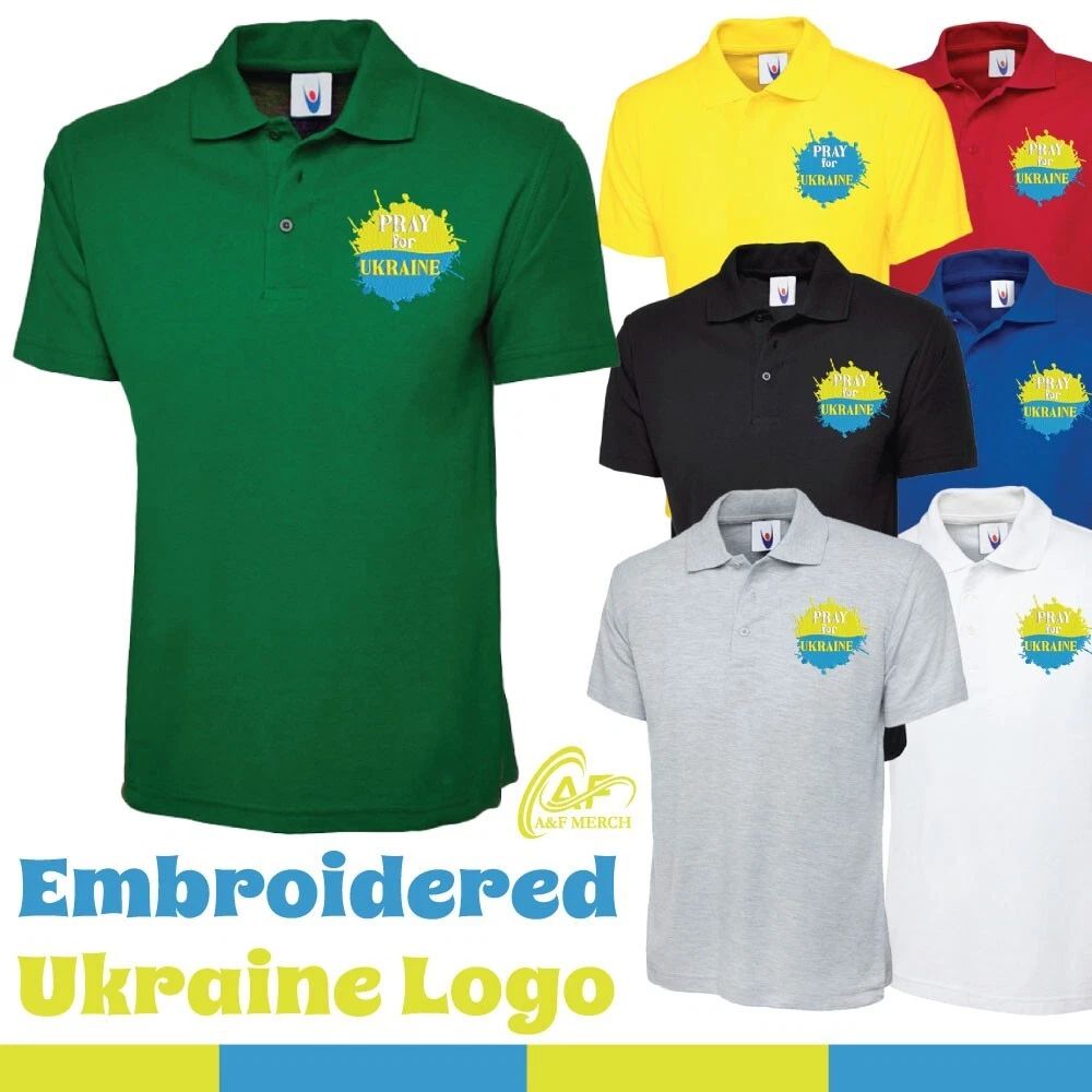 Pray For Ukraine Embroidered Polo Support  Stand Ukrain Slogan Humanity Public