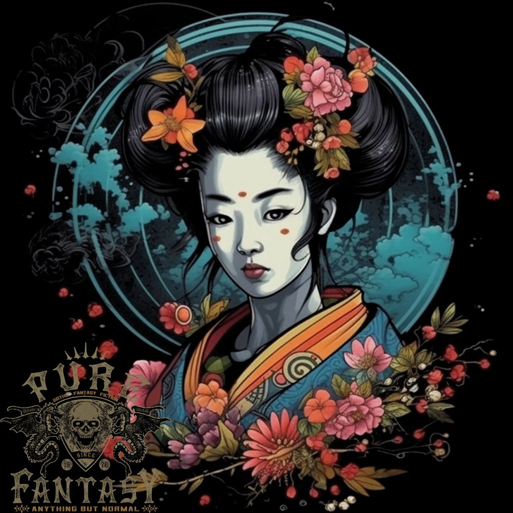 Geisha Girl With Flowers Fantasy Mens Light Cotton T-Shirt