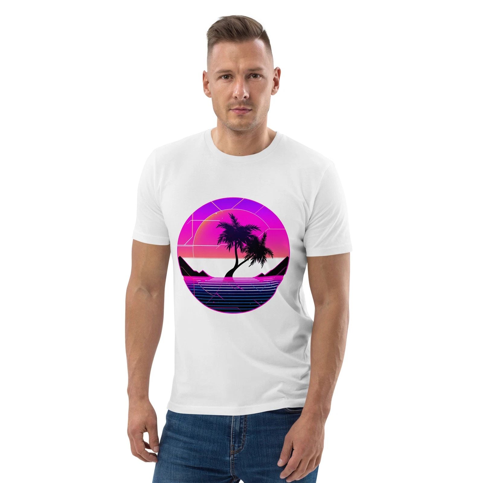 T Shirt Synthwave Retro Style Aesthetics Gift Chillwave Gridlines Trees 80s Vibe