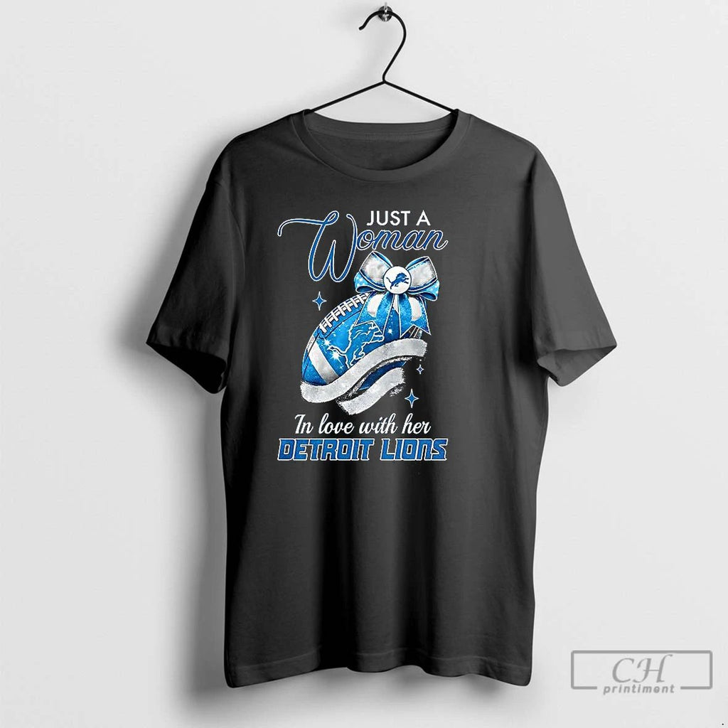 Classic Just A Woman In Love With Her Detroit Lions Logo T Shirts
