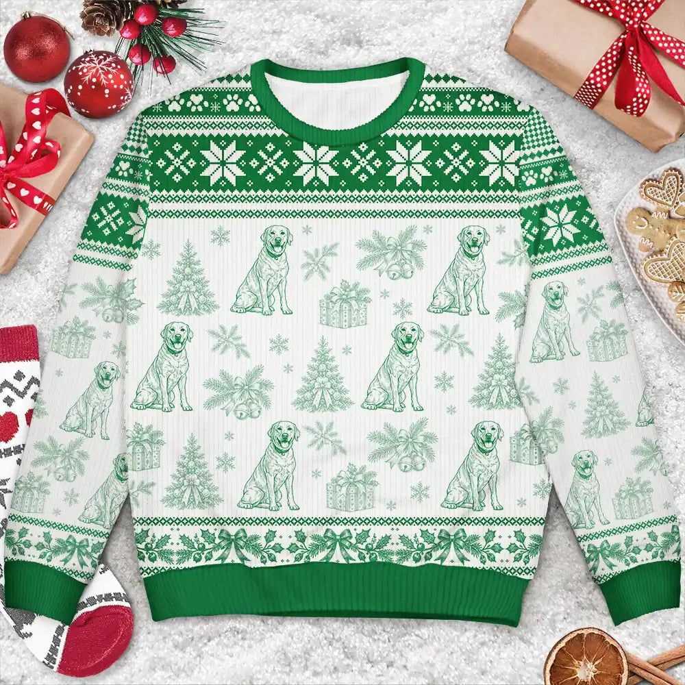 Christmas Gift For Pet Lover - Personalized Custom Photo Pencil Sketch Toile De Jouy Pet Pattern Unisex Ugly Sweater