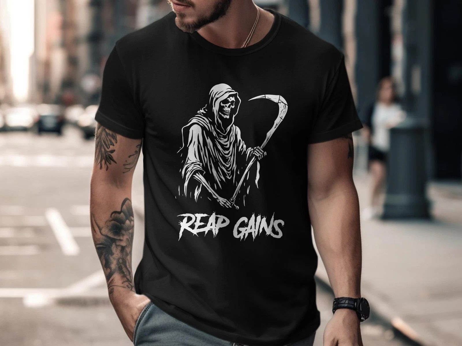Reap Gains T-Shirt - Grim Reaper Workout Motivational Tee