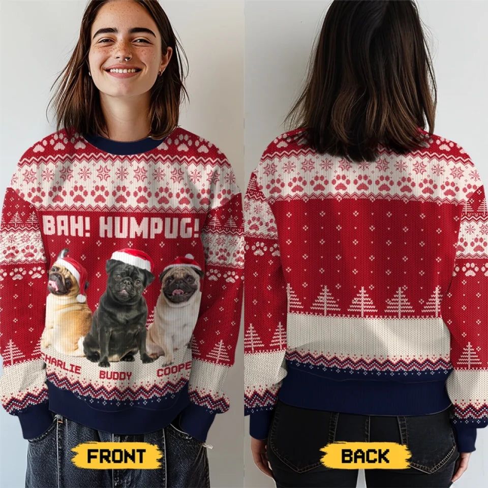Custom Photo Happiness Is A Warm Puppy - Dog & Cat Personalized Custom Ugly Sweatshirt - Unisex Wool Jumper - Christmas Gift For Dog Lovers, Pug Lovers