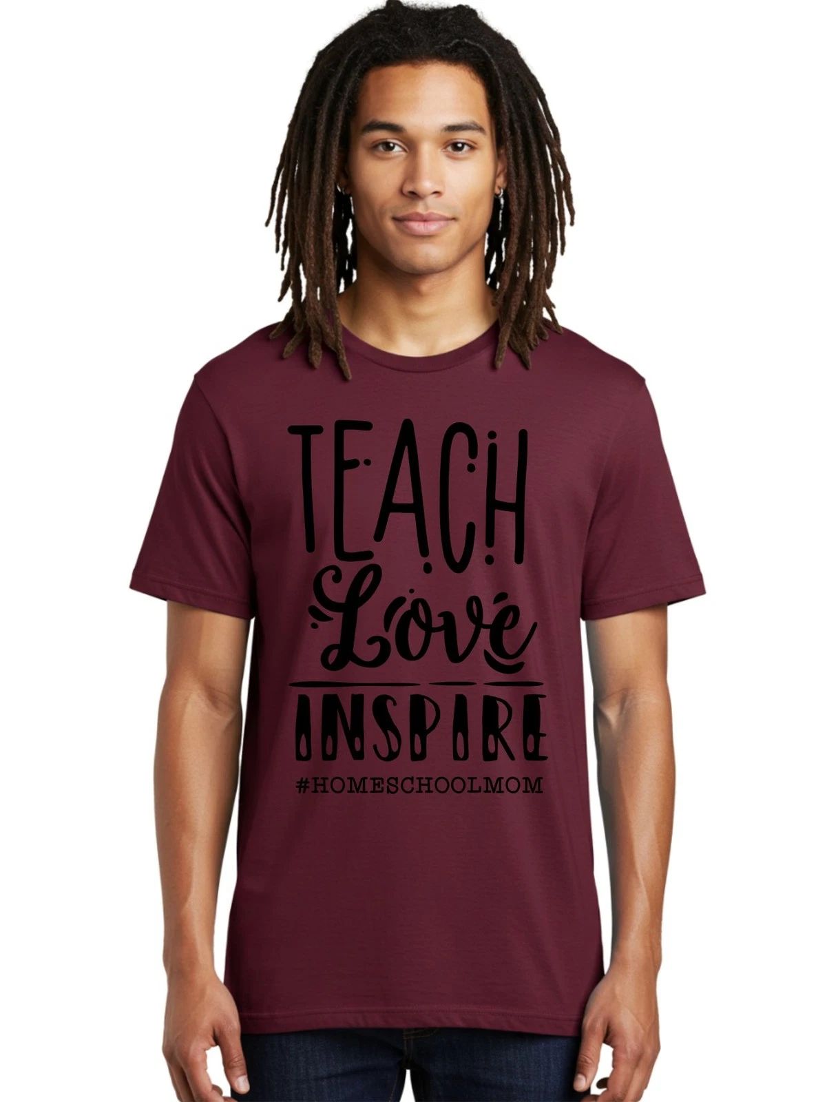 Teach-Love-Inspire-Homeschoolmom Mens Graphic Tee,100% Cotton,Casual Summer Wear