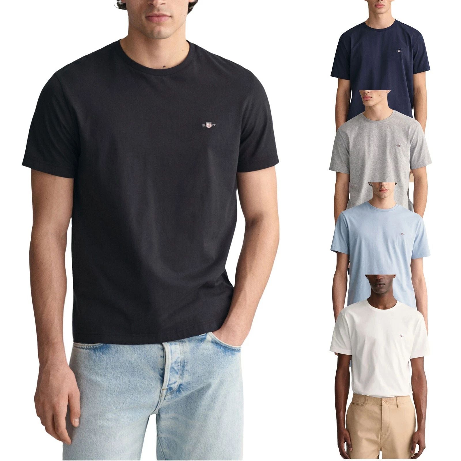 Gant Mens T Shirts Shield Logo Crew Neck Short Sleeve Cotton Summer Casual Tee