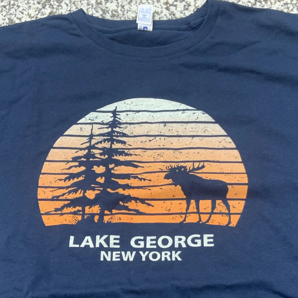 Gildan Men's 2XL Navy Blue Moose Graphic Print Crew Neck Short Sleeve T-Shirt