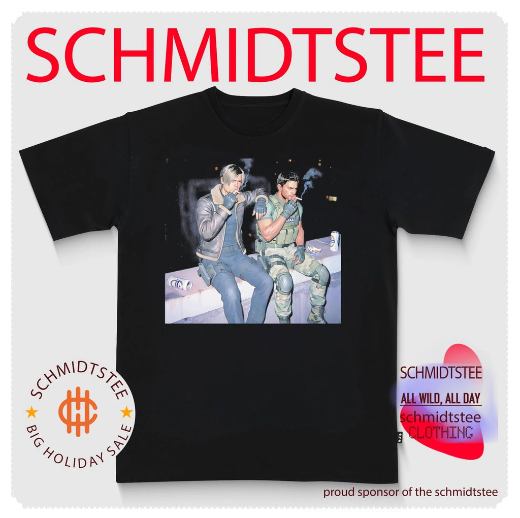 Resident Evil Leon S Kennedy and Chris Redfield smoking concrete ledge shirt