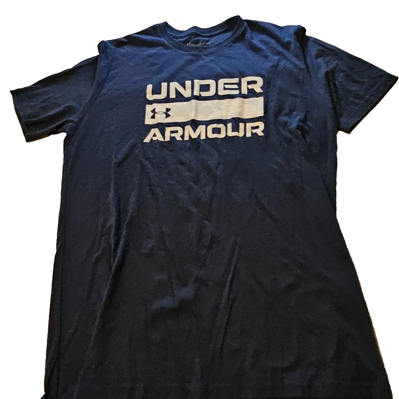 Under Armour Mens SZ L Navy Short Sleeve T-Shirt Casual Activewear Travel Comfy