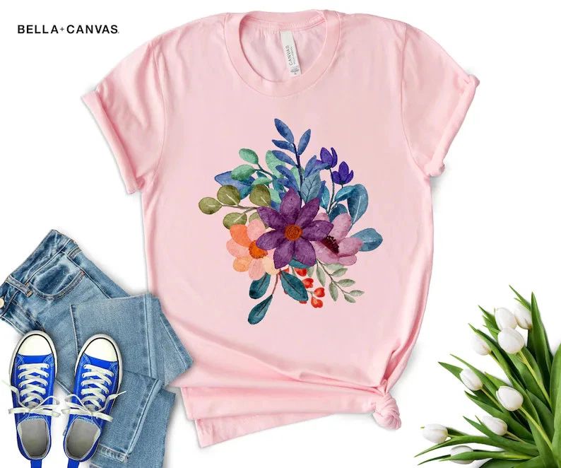 Boho Watercolor Wildflower Comfort Tee Soft Relaxed Fit Nature