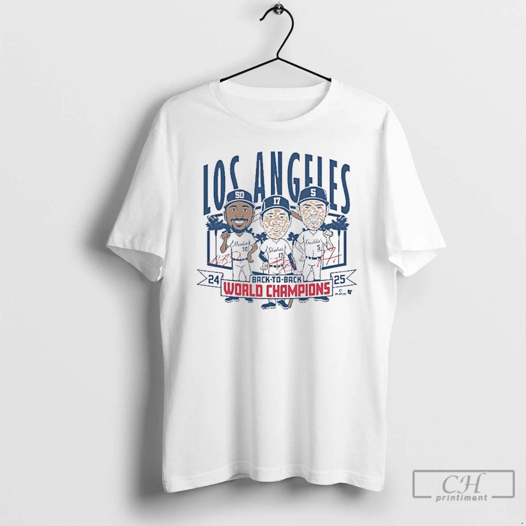 Premium Los Angeles Baseball Back To Back World Champs Caricatures T Shirts