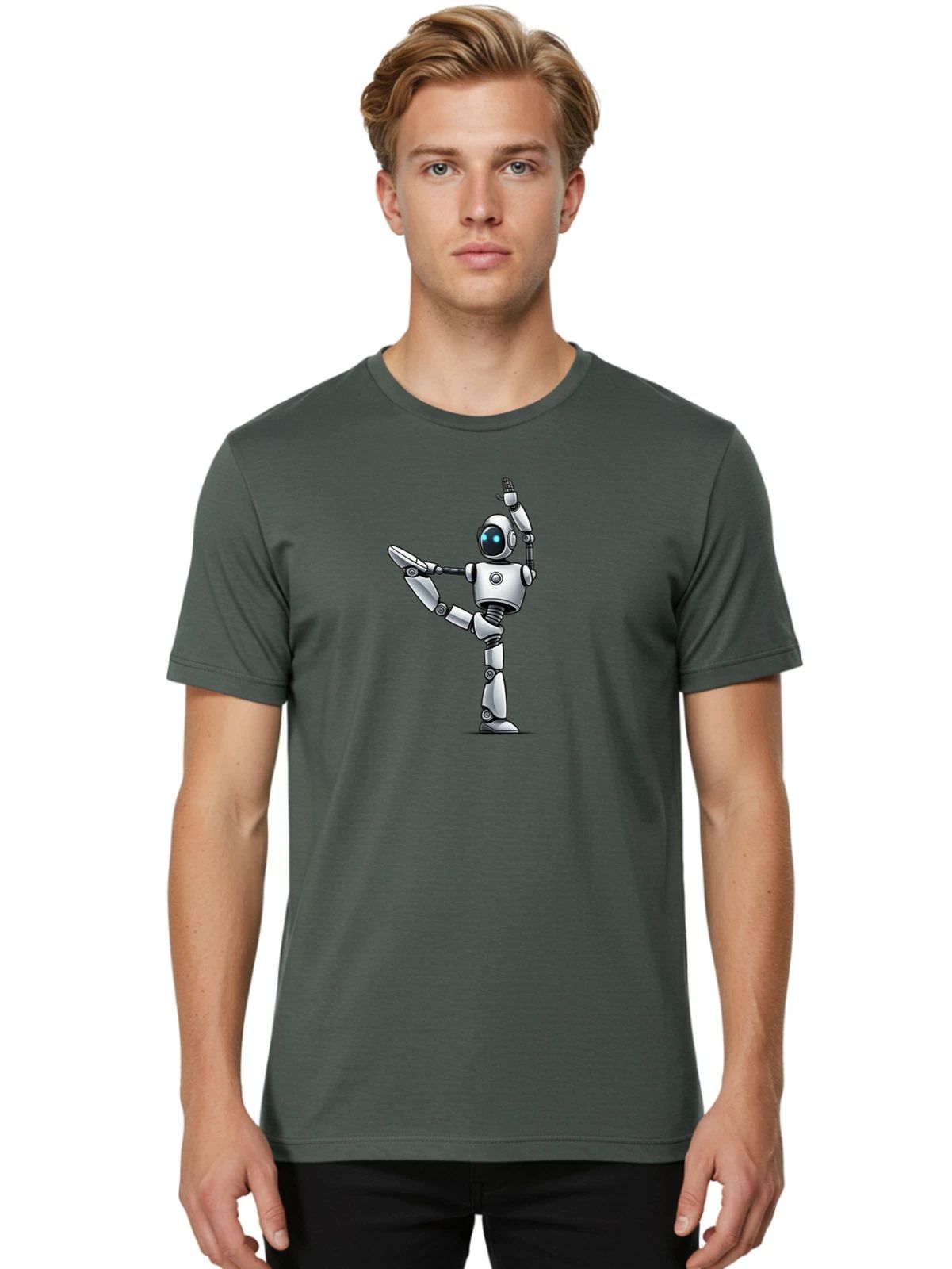 Robot-Doing-Yoga-Pose Mens Graphic Tee, 100% Cotton, Casual Summer Wear