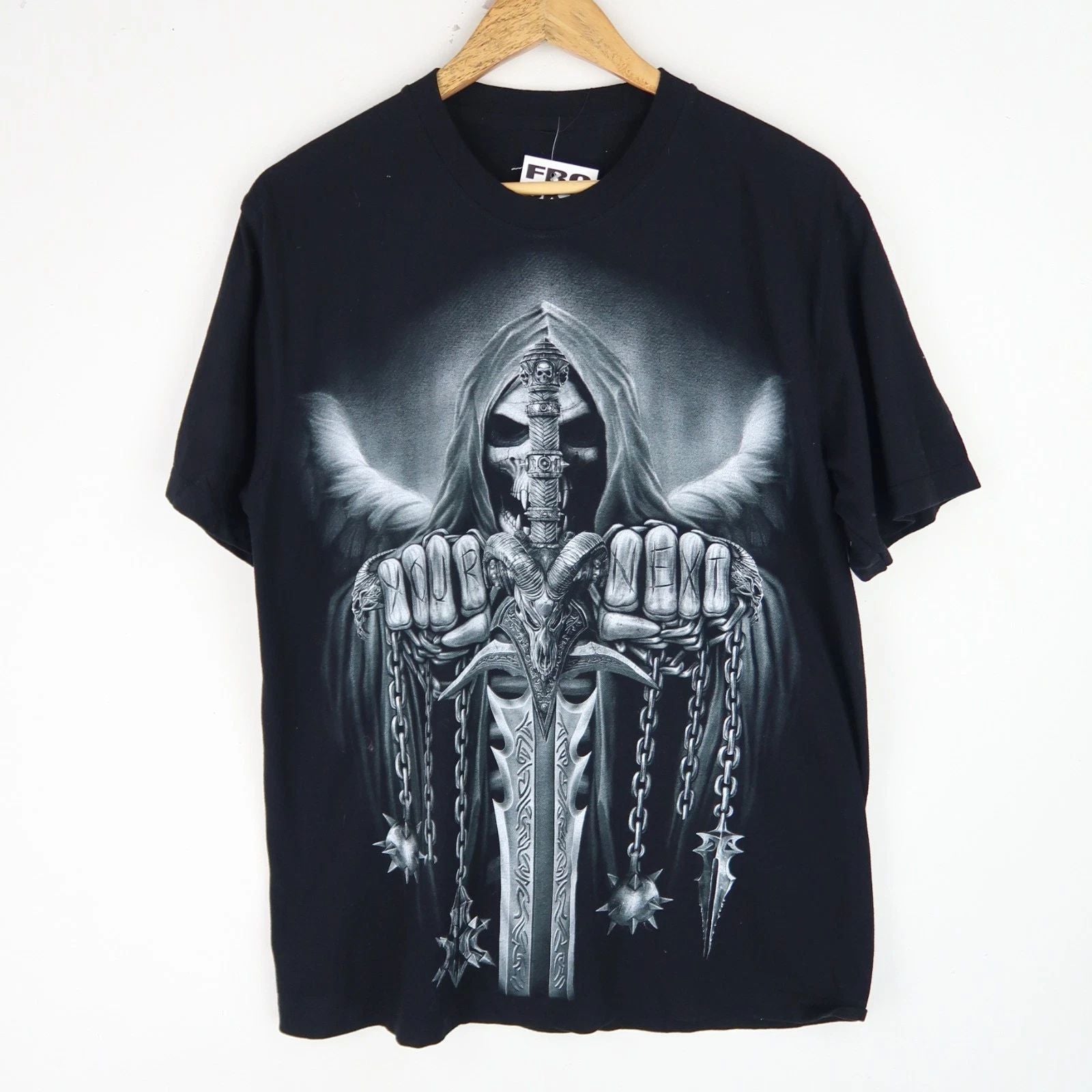 VINTAGE 90'S Fantasy Skull Skeleton Rock Biker t-shirt SZ M (V461)