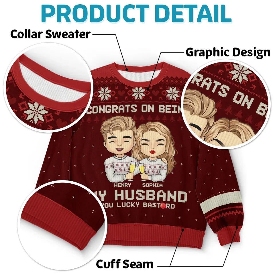Congrats On Being My Boyfriend - Couple Personalized Custom Ugly Sweatshirt - Unisex Wool Jumper - Christmas Gift For Husband, Wife, Couple