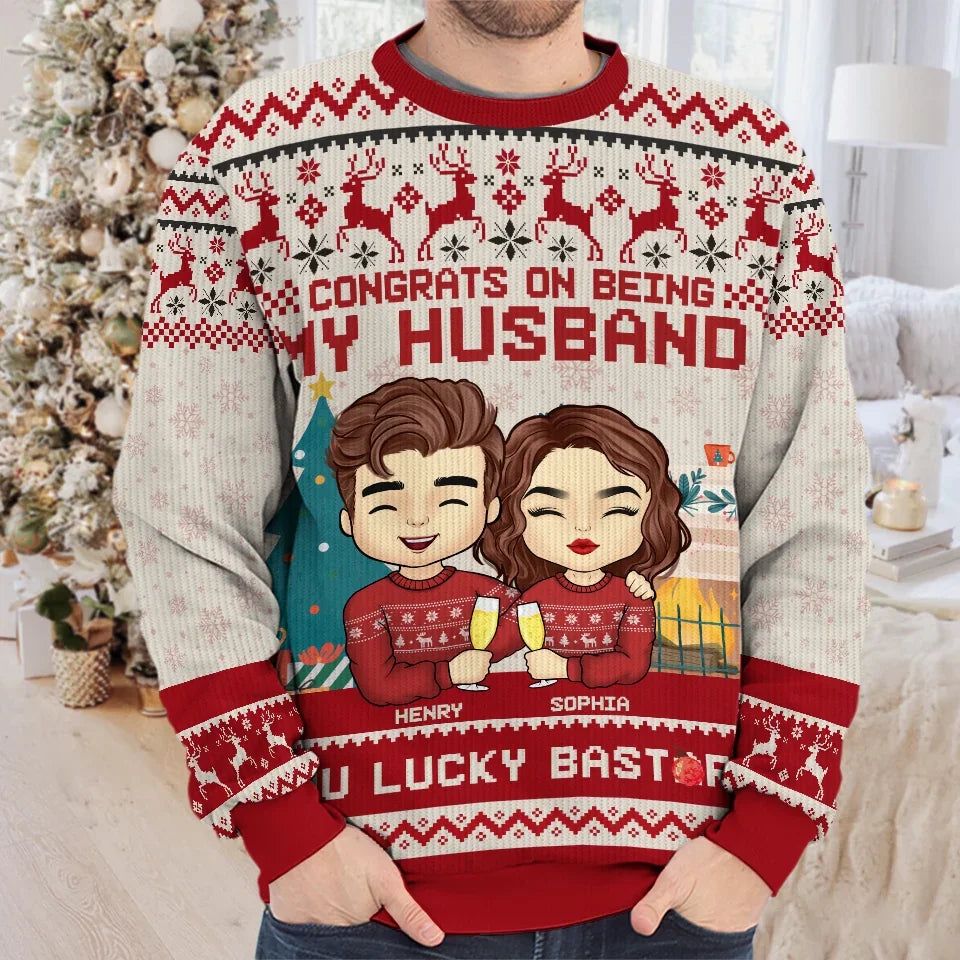 Cheers To Having You As My Husband - Couple Personalized Custom Ugly Sweatshirt - Unisex Wool Jumper - Christmas Gift For Husband, Wife, Couple