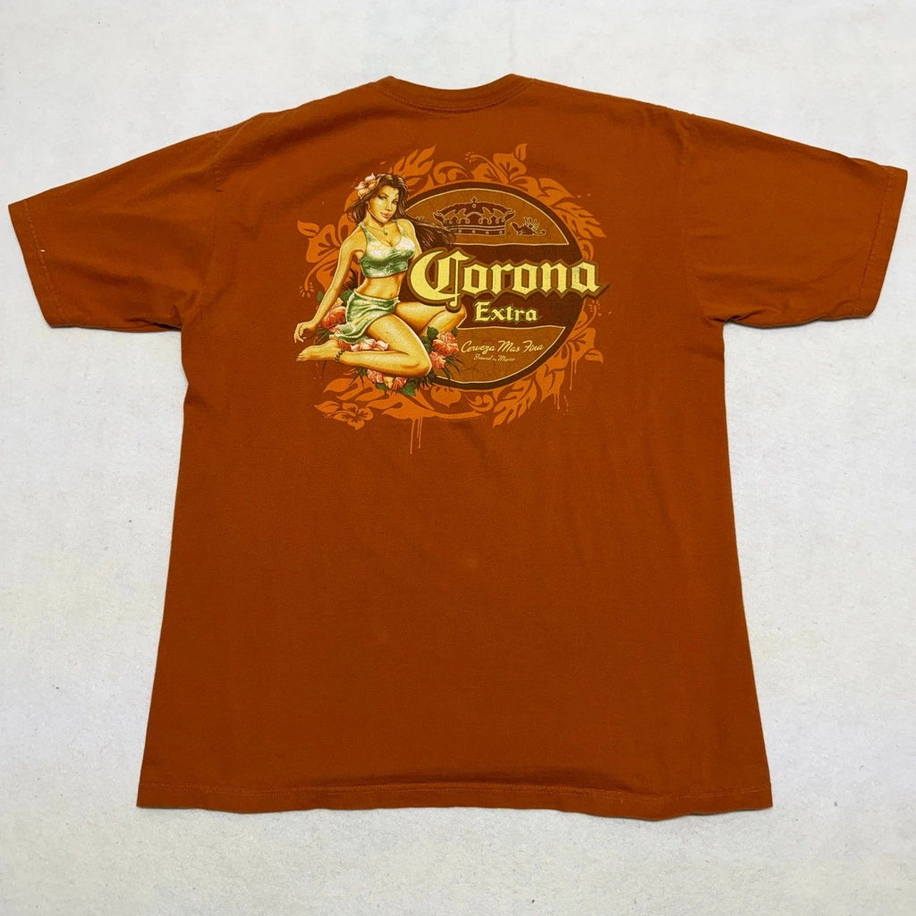 VTG Corona Extra Beer Promo T Shirt Size Large Pinup Girl Island Boho 2000s Y2K