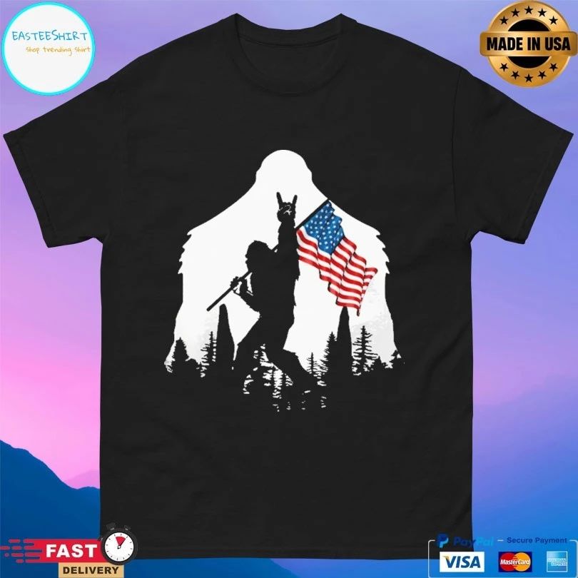 Bigfoot Hold American Flag T-shirt