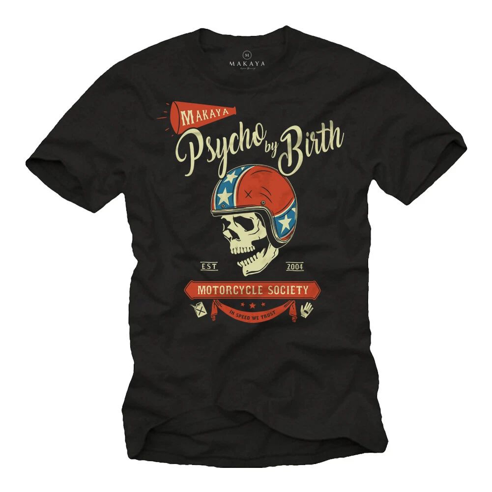 Vintage Rockabilly Mens T-Shirt with Biker Skull - Mens Skull Motorcycle