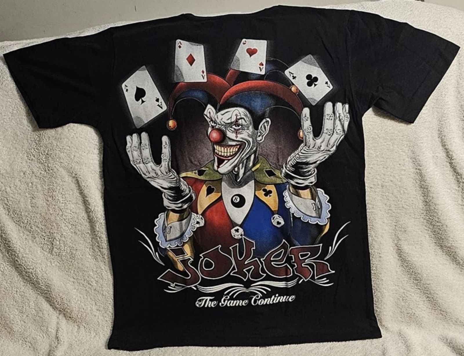 JOKER CARD ACES SPADE DICE 8 BALL GAMBLE CLOWN THE GAME CONTINUE T-SHIRT SHIRT