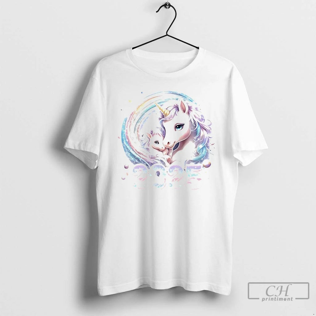 Classic Pastel Mother And Baby Unicorn 2025 Magic Christmas White T Shirts