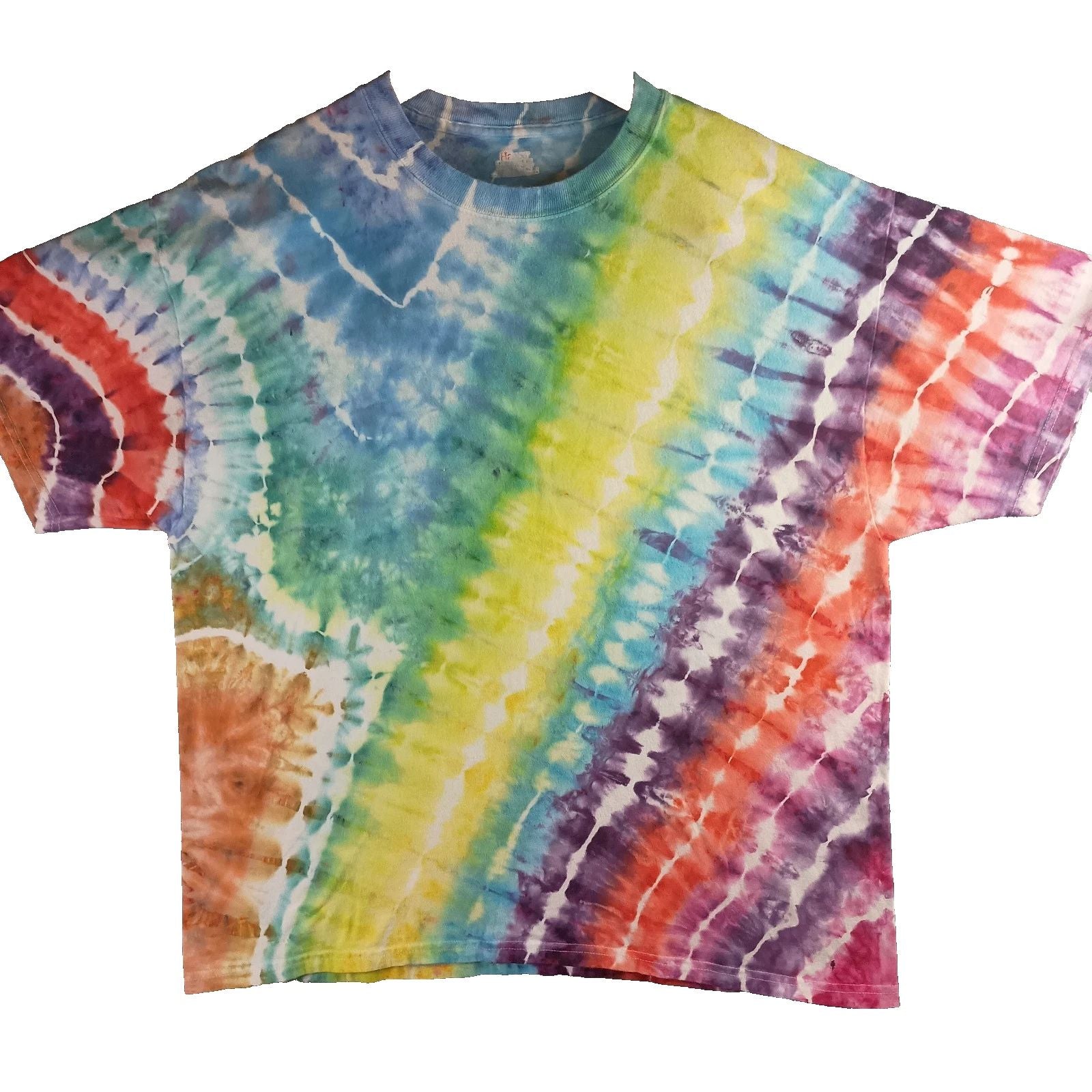 Handmade Rainbow Tie Dye T Shirt Hippie Boho Tee. Hanes XL Small Hole