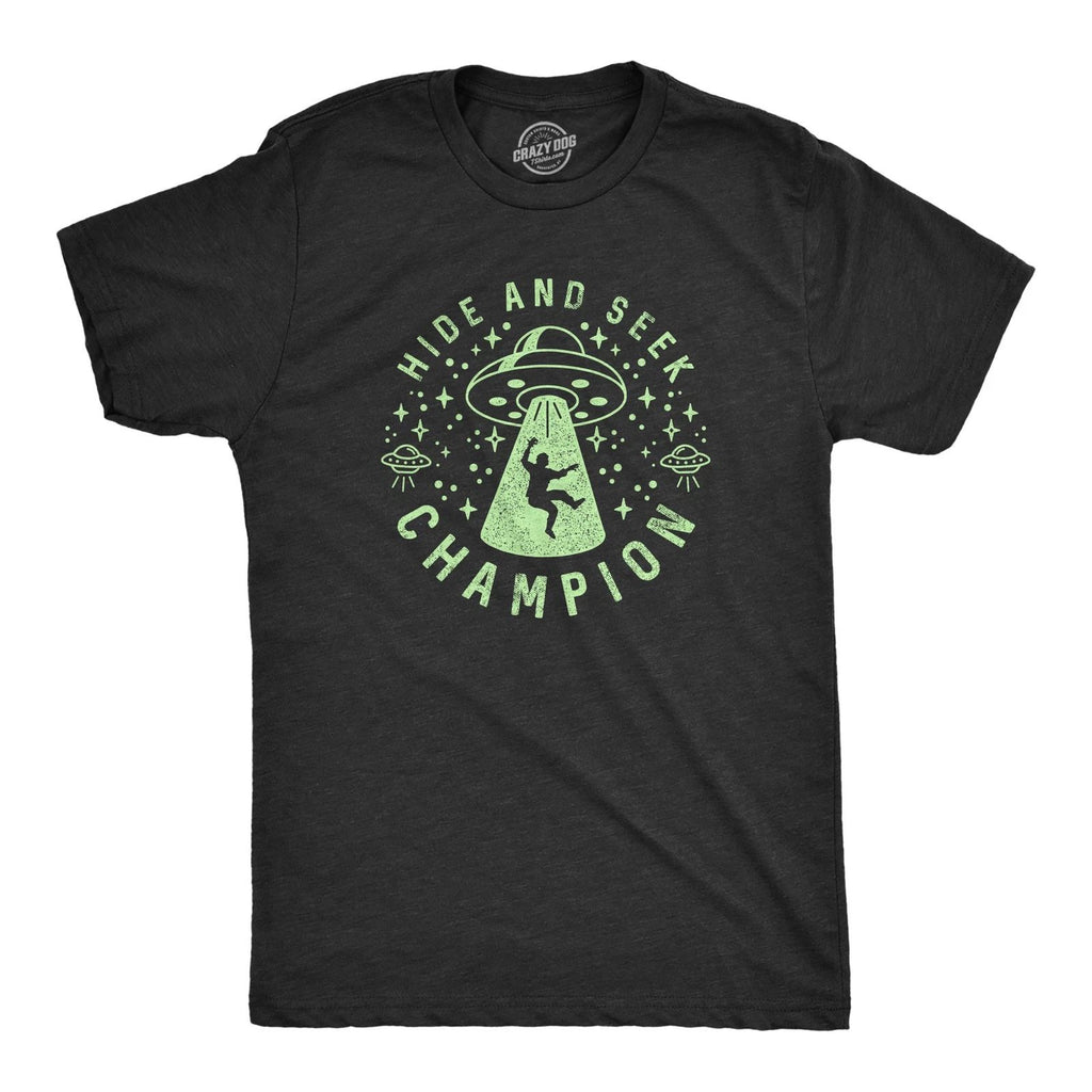 Mens Hide and Seek Champion Alien T Shirt Funny UFO Space Graphic Novelty Tee