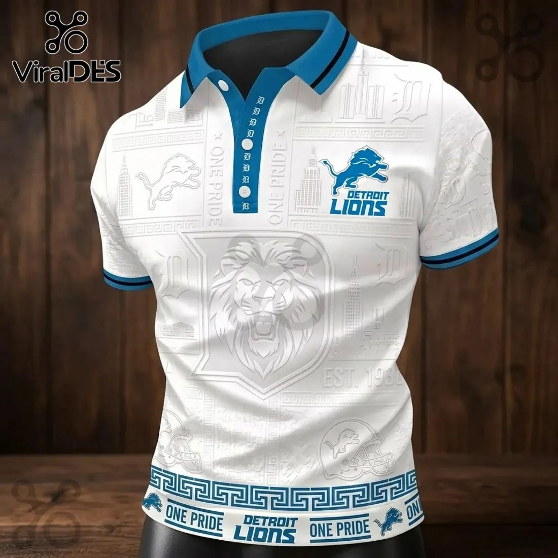 Detroit Lions White One Pride Polo Shirt