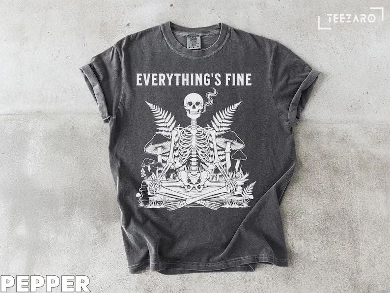 Skeleton Meditation Comfort Tee Funny Dark Humor Relaxing Yoga Shirt Gift