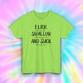 I Lick Swallow Suck Tequila Funny Drinking Graphic T-Shirt Party Tee S-5XL
