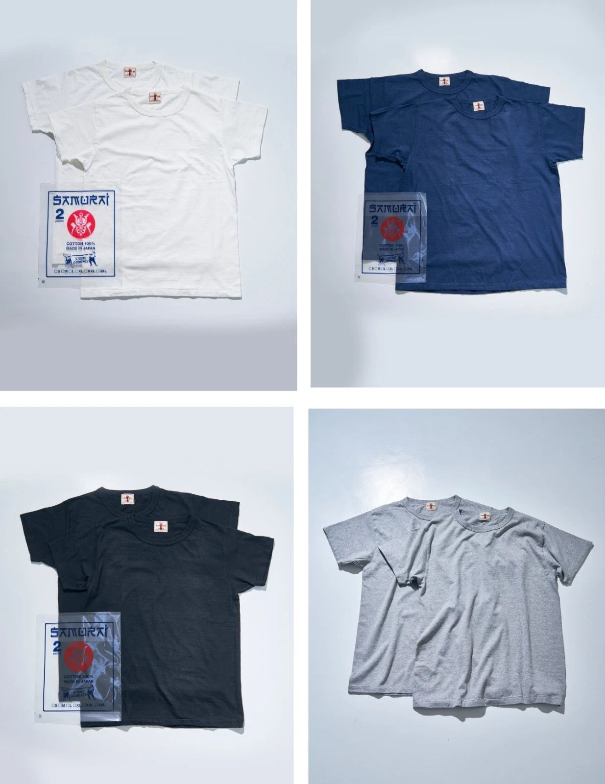 Samurai Jeans SJ2PST-CREW 2-Pack Plain Crew Neck T-Shirts - Made in Japan