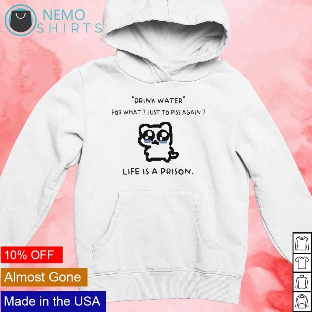 Drink Water for What Just to Piss Again Life Is a Prison Pixel Cat shirt